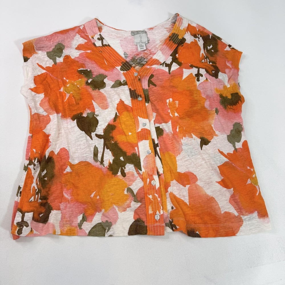 Joie Shirt Womens 2X Multicolor Floral Linen Lyocell Button Front V Neck